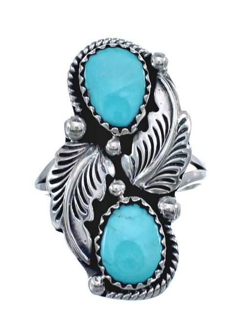 Authentic Sterling Silver Navajo Turquoise Leaf Design Ring Size 7-3/4 AX125784